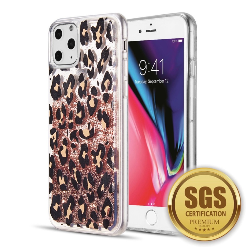 Leopard Glitter Waterfall Case iPhone 14 Pro Max